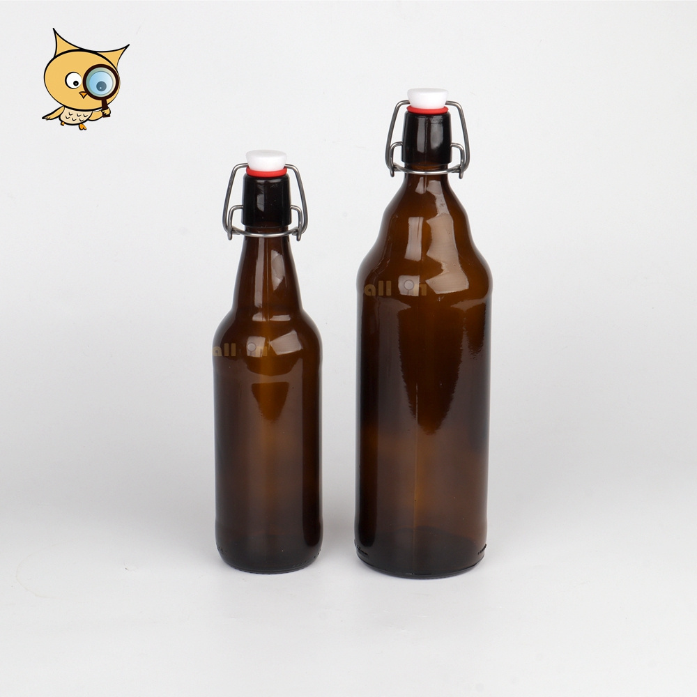 All In Brew Hot Selling Metal Ceramic Flip Swing Top Cap Amber Glass Bottle 1000ml Beer Bottle with Swing Top