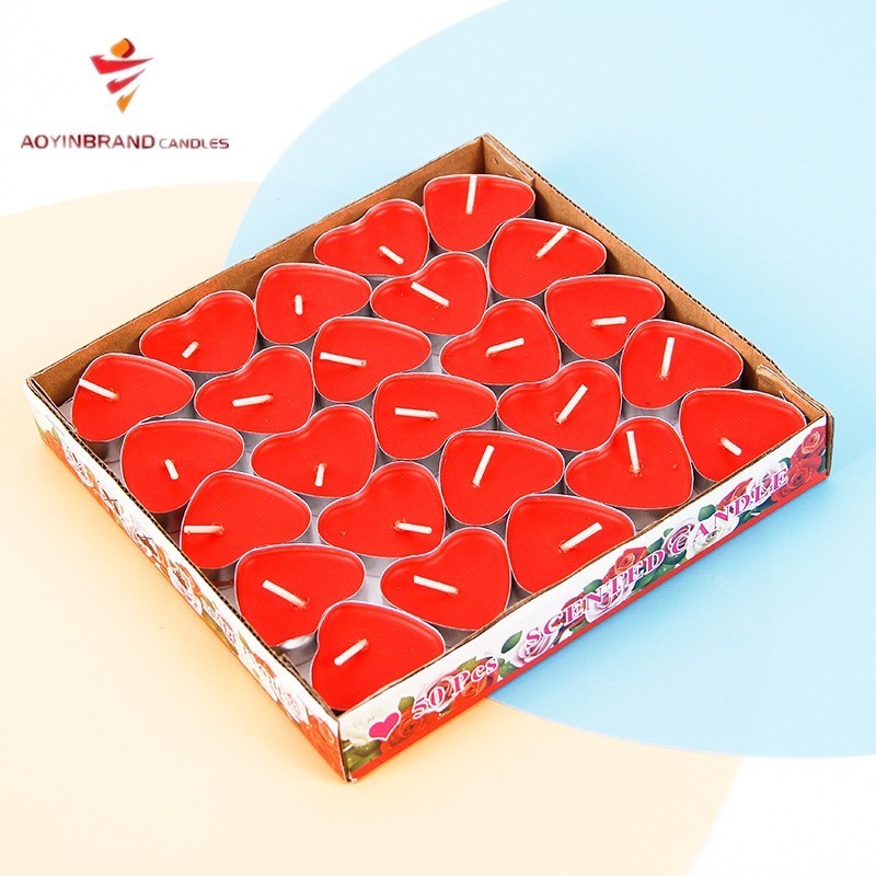 Scented Small Decorative Candle Smokeless Heart Shaped Red Tealight 50 Pack Candle For Wedding Decoration