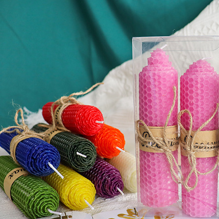 Multi-Colored Taper Candle Hand-Rolled Beeswax Spell Pillar Candles For Spell and Dinner