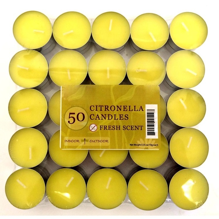 Good Quality 50 Citronella oil Scented Tealight Candles indoor/outdoor 4 Hours Burning time