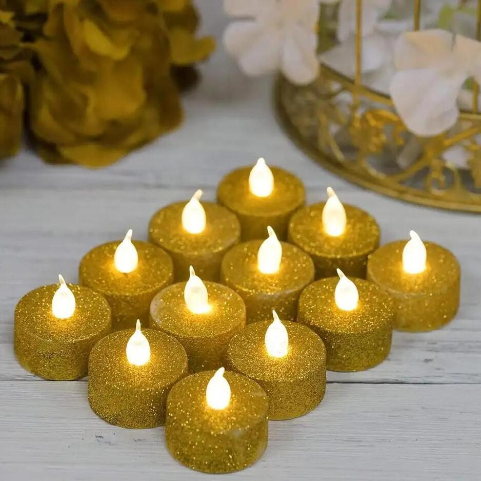 Long Lasting Battery Electric Flameless Votive Led Tealight Candles With Bright Warm Light Sprinkle gold powder