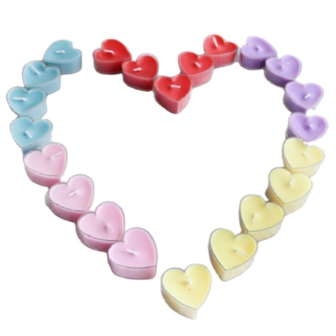 red pink Heart shape wedding decoration parafin wax tea light Candles scent in bulk 50pcs for romantic use