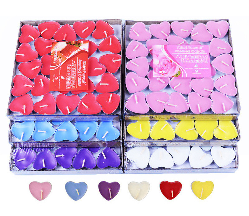 red pink Heart shape wedding decoration parafin wax tea light Candles scent in bulk 50pcs for romantic use