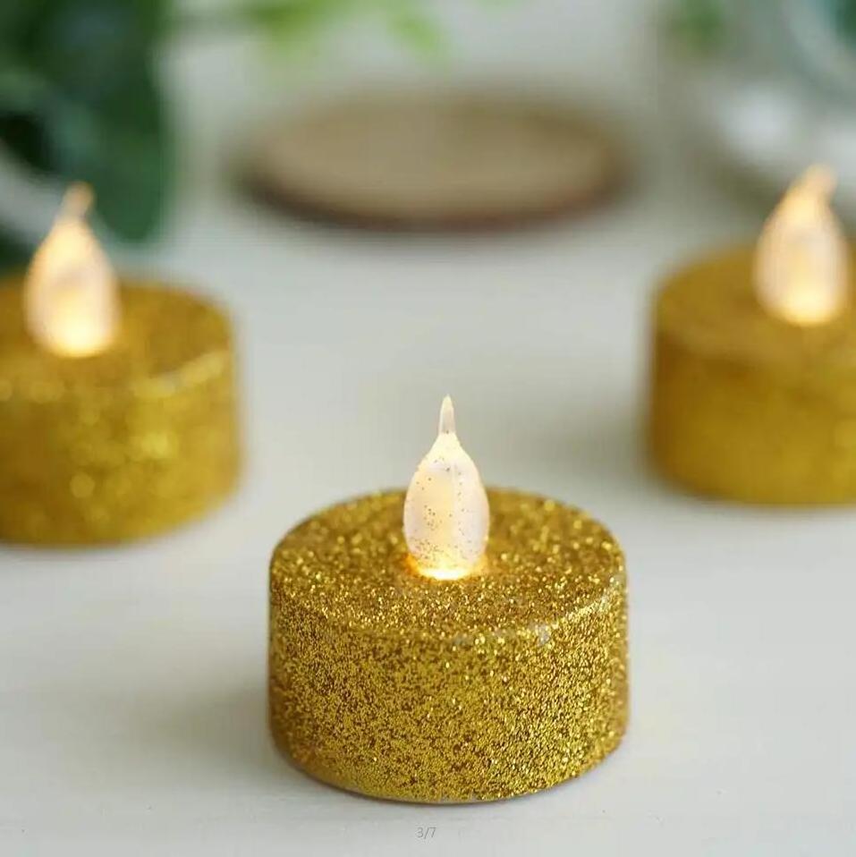 Long Lasting Battery Electric Flameless Votive Led Tealight Candles With Bright Warm Light Sprinkle gold powder