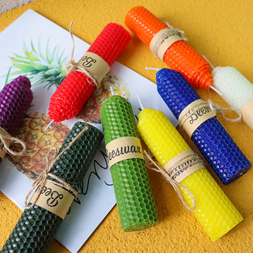 Multi-Colored Taper Candle Hand-Rolled Beeswax Spell Pillar Candles For Spell and Dinner