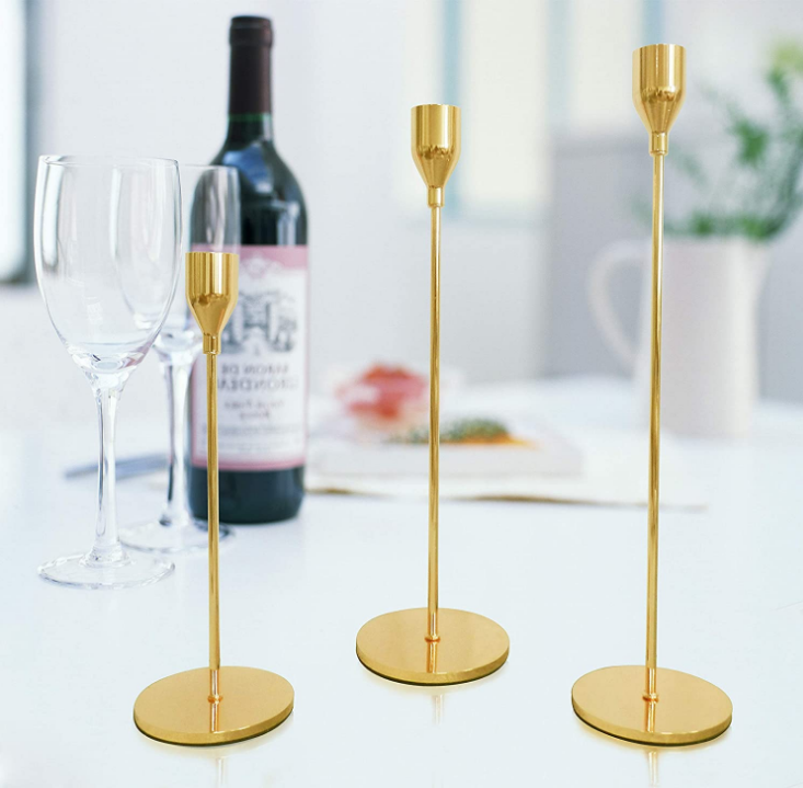 Taper Candle Holders Set of 3 Bulk Candle Sticks Long Holder Brass Candlestick Holders