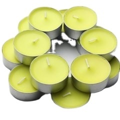 multi colored fragrance tealight candle with transparent holder