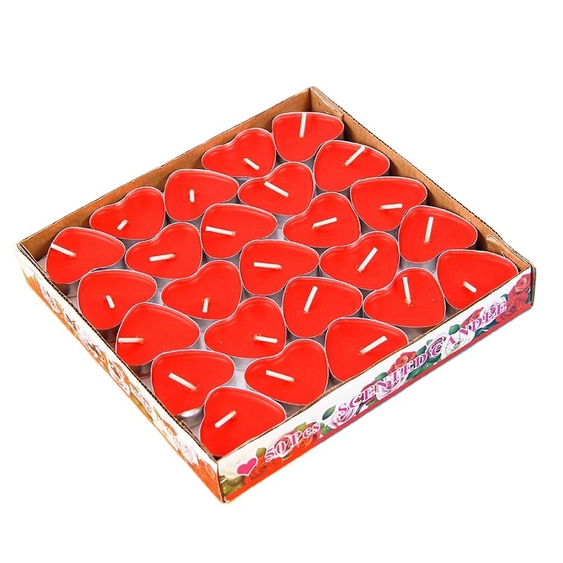 red pink Heart shape wedding decoration parafin wax tea light Candles scent in bulk 50pcs for romantic use