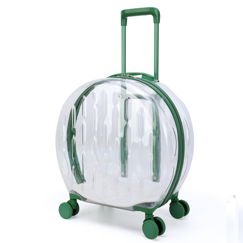 Transparent Capsule Pet Travel Trolley for Puppies Dogs Cat Carriers Bag with Trolley Wheel