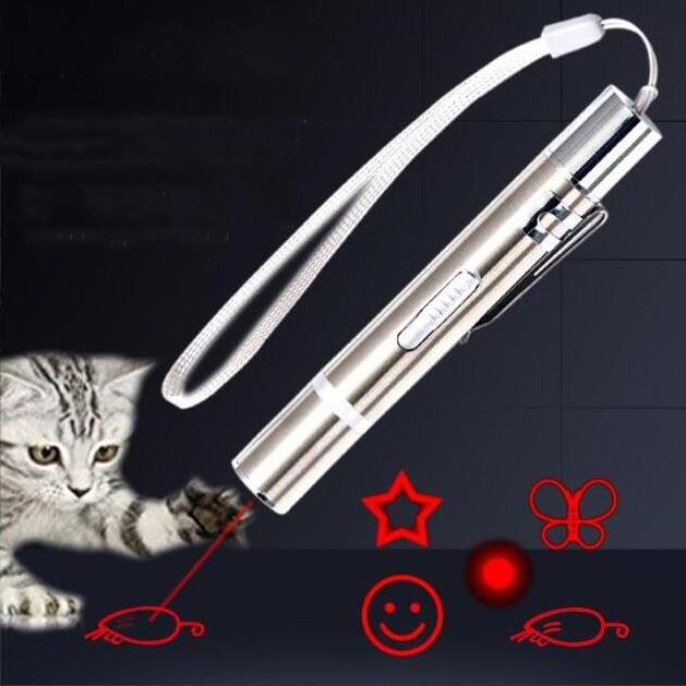 3 IN 1 Red Light Pointer Pen USB Charging Cat Laser Pen 4 Patterns Interactive Laser Cat Toy with LED Flash Light and UV light