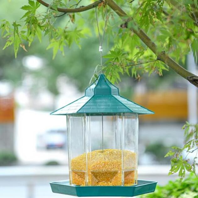 Wild Bird Feeder Garden Fashion hexagonal pavilion bird feeder Feeding Outdoor waterproof hanging automatic feeding feeder