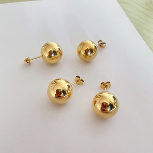 5 Sizes Chunky Ball Stainless Steel Earrings Round 18K Gold Plated Stud Earrings for Women Hip Hop Trendy Minimalist Jewelry Hot