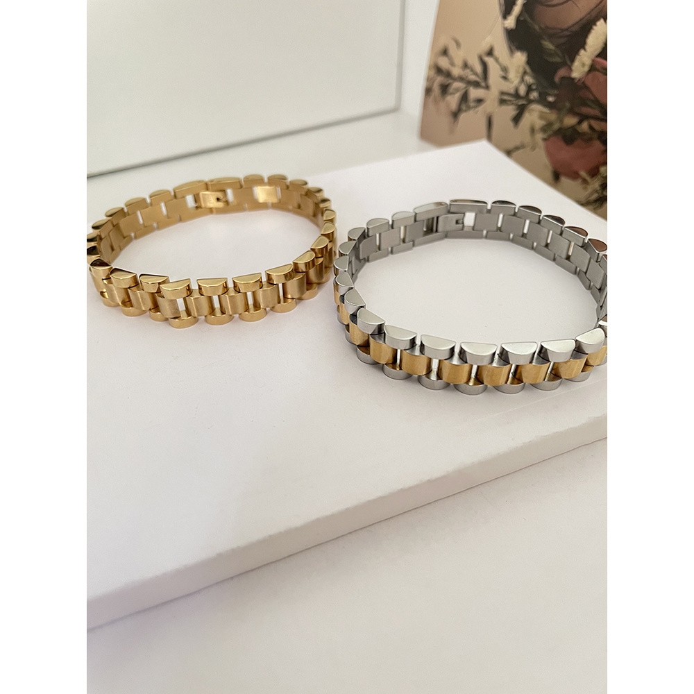 5 Colors Customize Stainless Steel Watch Band Bracelet 18K Gold Plated Bracelets for Women Men Vintage Punk Jewelry Wholesale