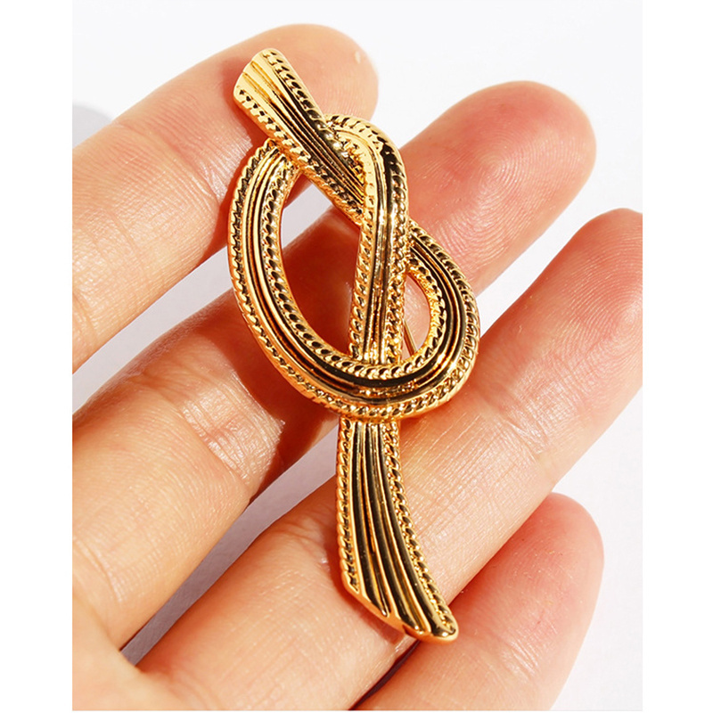 20mm*59mm Big Hollow Textured Bow Knot Brooch 18K Gold Plated Knotted Brooches for Women French Chic Fashion Jewelry Wholesale