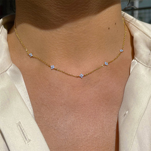 3 Colors Light Blue Small Charm Flower Necklace 18K Gold Plated Thin Chain Choker Necklaces Women Korean Cute Minimalist Jewelry