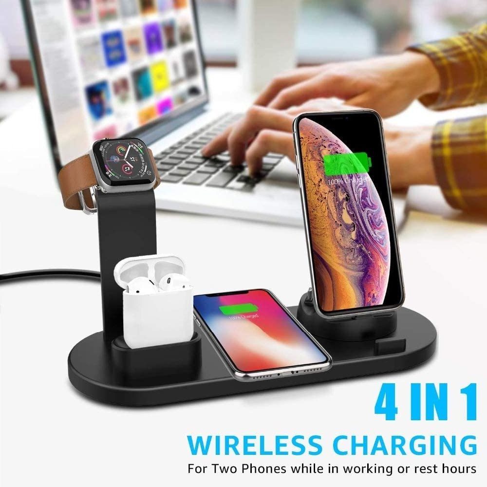 Smart Portable Qi Phone Stand 15W Mobile Tabletop Fast charging stations 4-in-1 charging station charger wireless