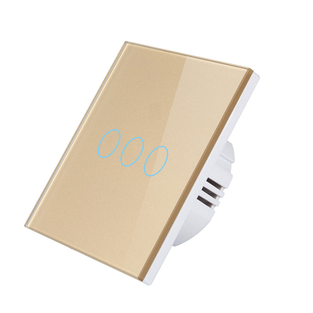 Eu AC100-240V Tempered Black White Crystal Glass Touch Switch Panel Wall Light Sensor Button 1/2/3 Gang 10A Interruptor