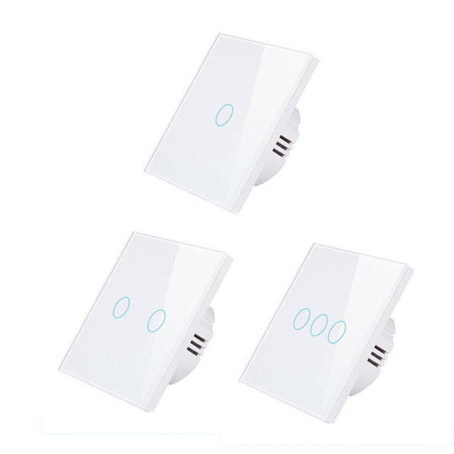 EU Standard Luxury White Crystal Glass Switch Wall Light Touch Switch , 1 Gang 2 gang 3 gang  1-3 Way Touch Switch