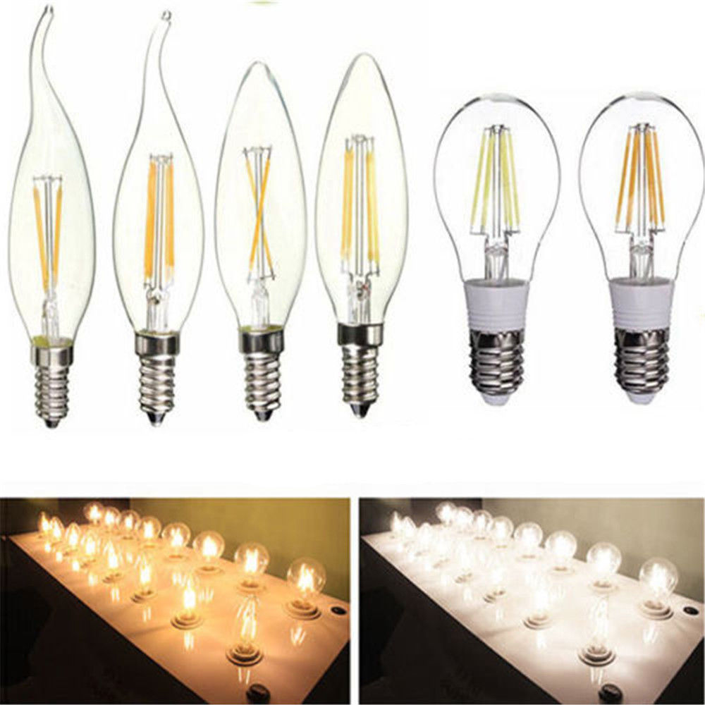 E27 4W 6W 8W Retro Edison Filament cob led Light Lamp Candle Flame Bulb AC 220V