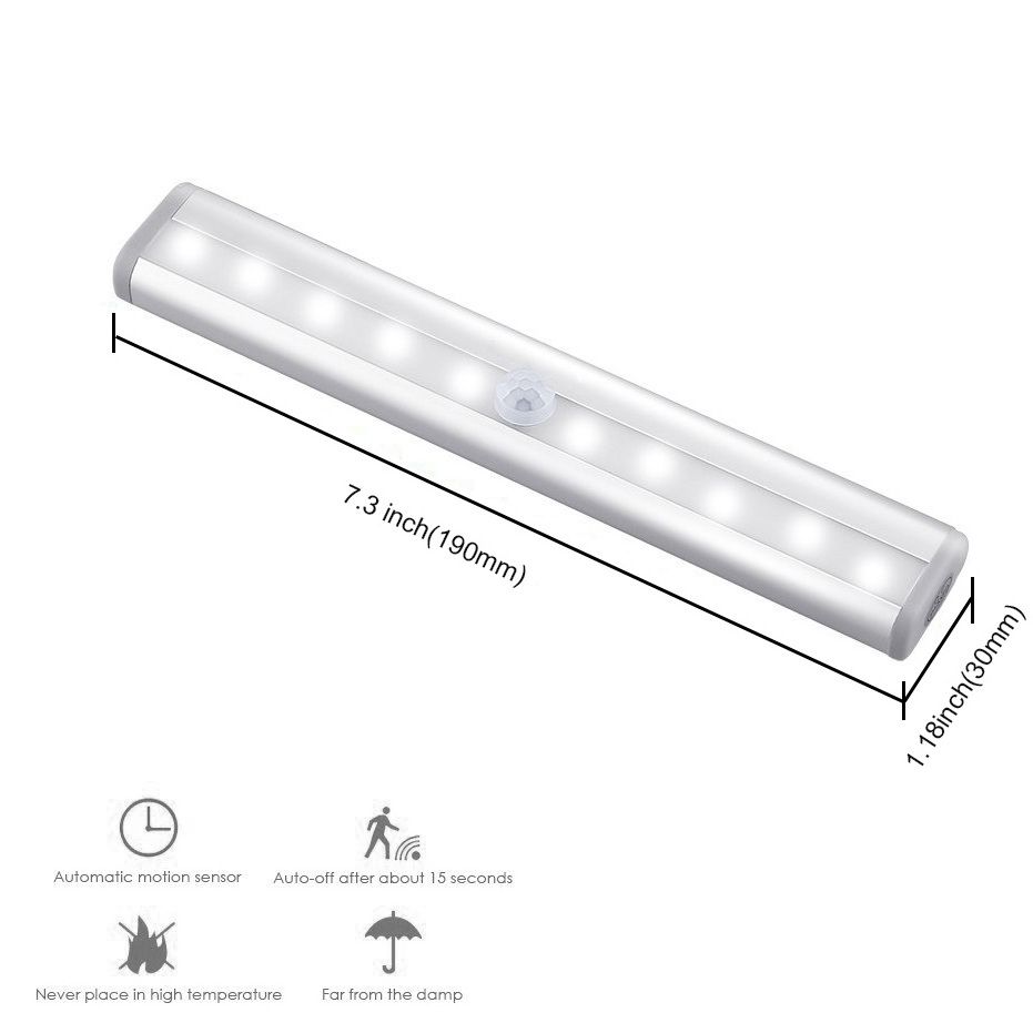 LED Under Cabinet Light PIR Motion Sensor Lamp 10 LEDs lighting for Wardrobe Cupboard Closet Kitchen night light