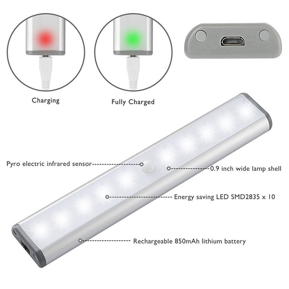 LED Under Cabinet Light PIR Motion Sensor Lamp 10 LEDs lighting for Wardrobe Cupboard Closet Kitchen night light