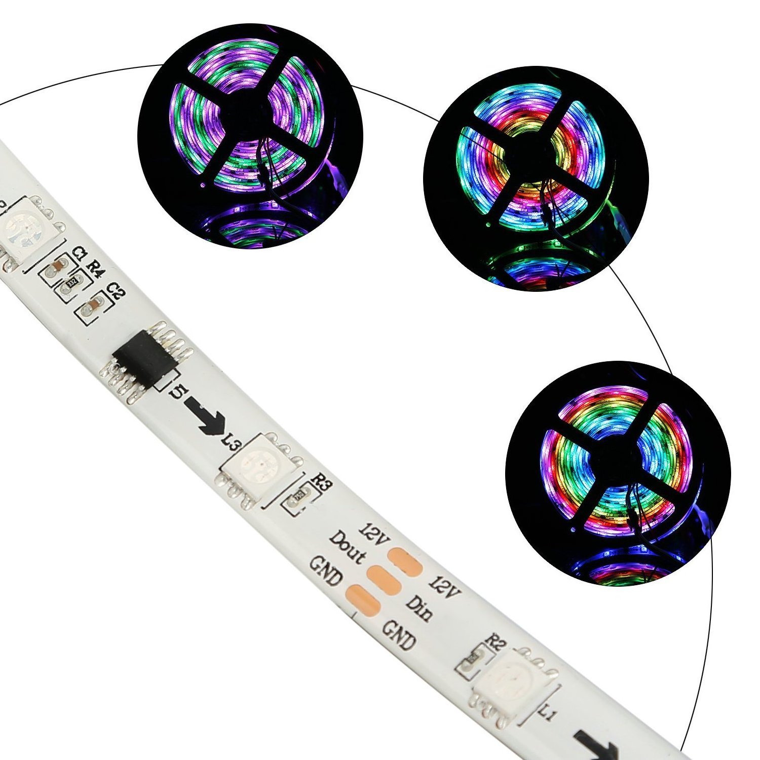 IP65 WS2811 LED Strip DC12V Black / White PCB 5050 RGB Smart IC Pixel Control WS2812B Led Strip Light