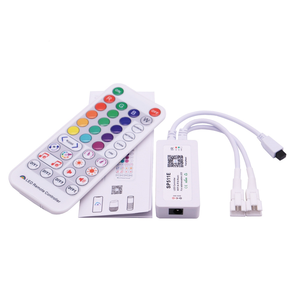 SP511E WS2812B Wifi Controller with 38 Keys Remote Controller WS2811 Pixel LED Strip Light APP Music Voice Control Tape Lights