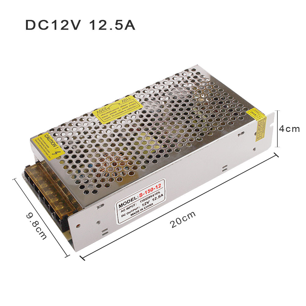 DC12V Power Supply Led Driver 150W 12.5A Adapter Lighting Transformer Switch for LED Strip