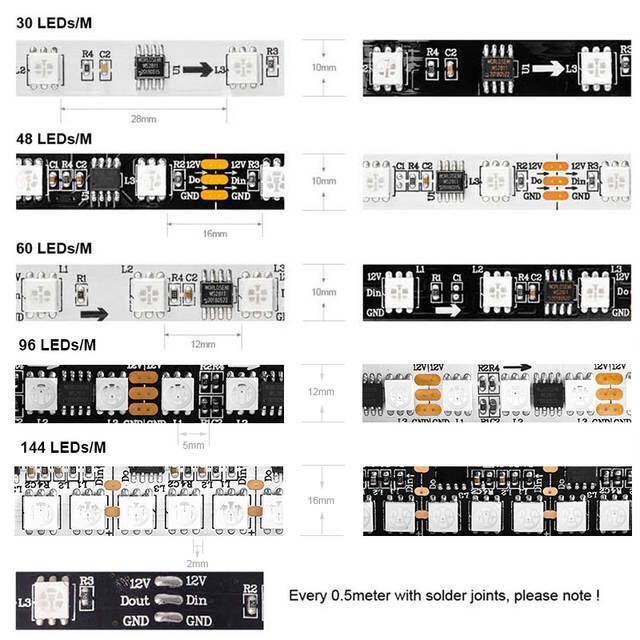 1M with 60led Full Color WS2811 LED Strip DC12V Black / White PCB RGB Smart Pixel control Led Strip