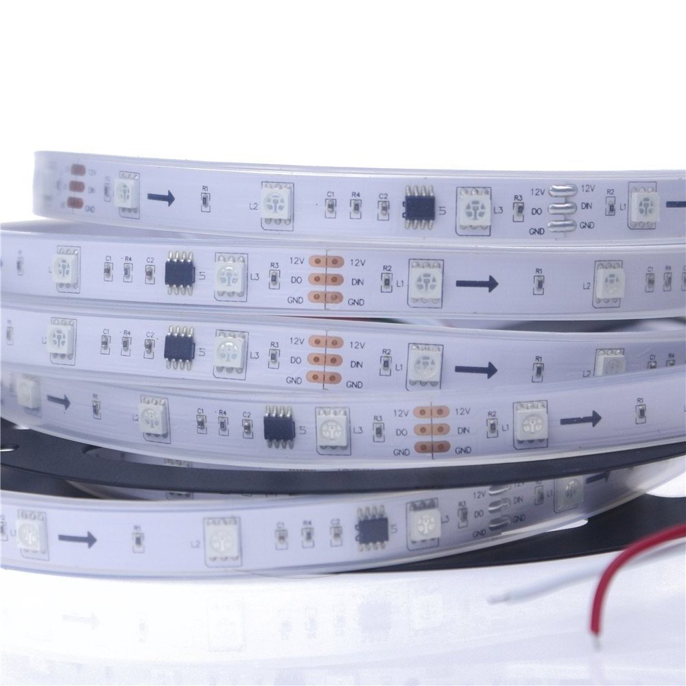 IP65 WS2811 LED Strip DC12V Black / White PCB 5050 RGB Smart IC Pixel Control WS2812B Led Strip Light