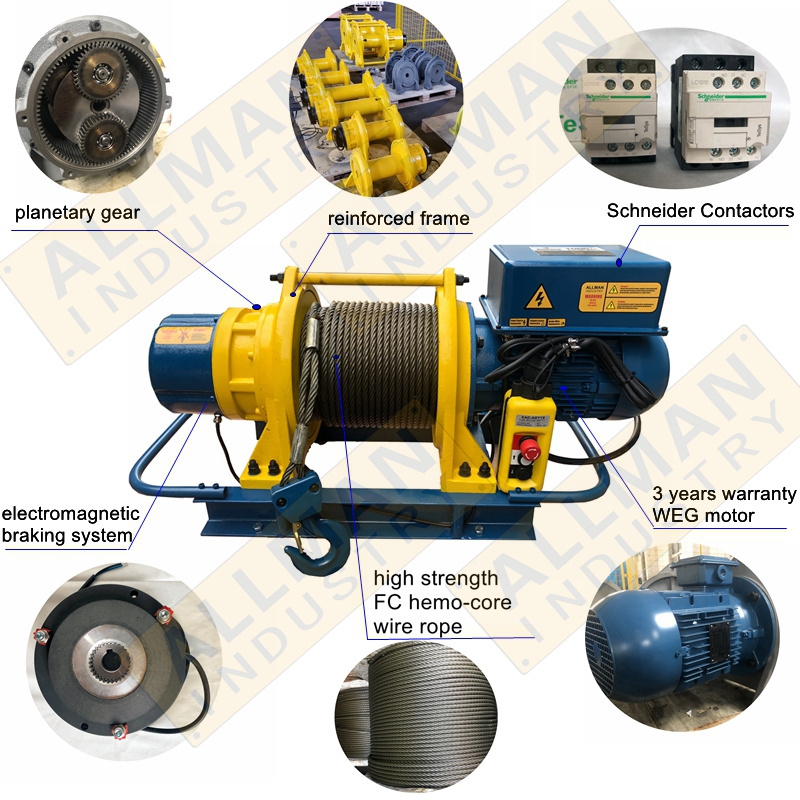 Allman WEG Motor M5 High Working Duty Industry Machinery Cable Winch 220V 3 Ton Electric Winch 380V