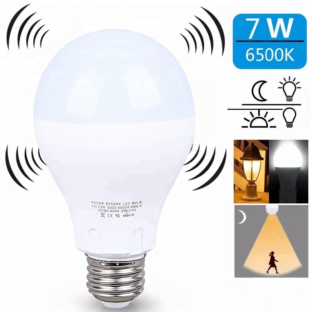 Promotional dimmable E27 4W 7W microwave motion sensor LED lighting bulb