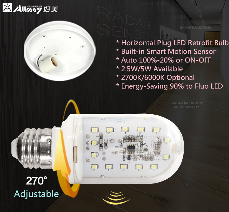 G24 E27 5W microwave motion sensor led corn bulb with sensor for retrofit lighting project