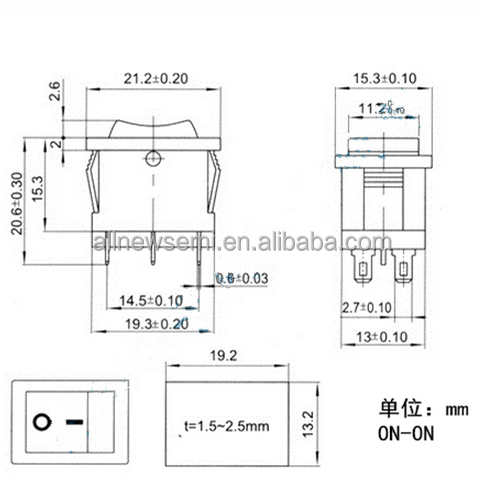 KCD1 B3-202 springboard power switch, Black 6 Pin Ship Switch