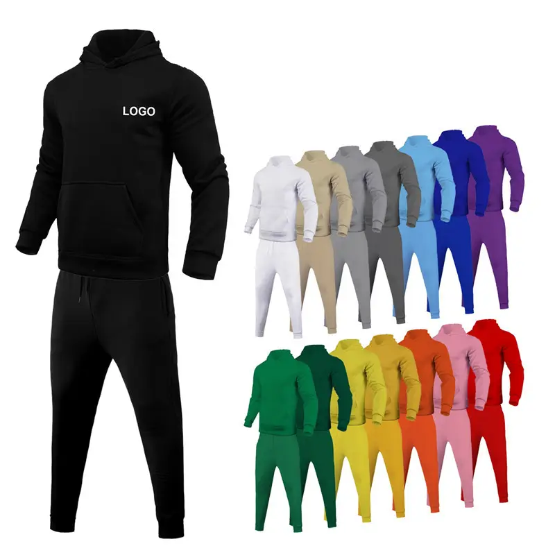 High Quality Fleece Blank two piece jogger Set Custom Logo Plain Men Sweatpants and Hoodie Set