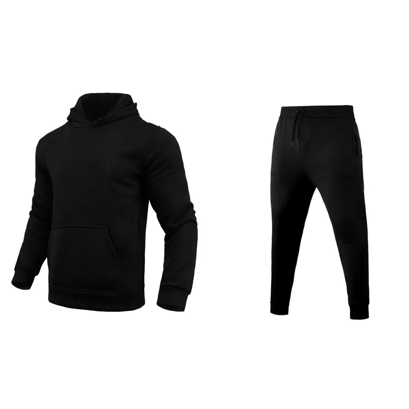 High Quality Fleece Blank two piece jogger Set Custom Logo Plain Men Sweatpants and Hoodie Set