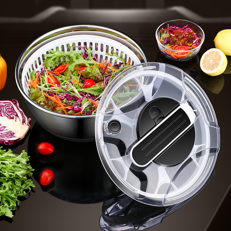 Hot Selling Quick Dry Manual 304 Stainless Steel Metal Dehydrated Vegetables Salad Fruit Spinner