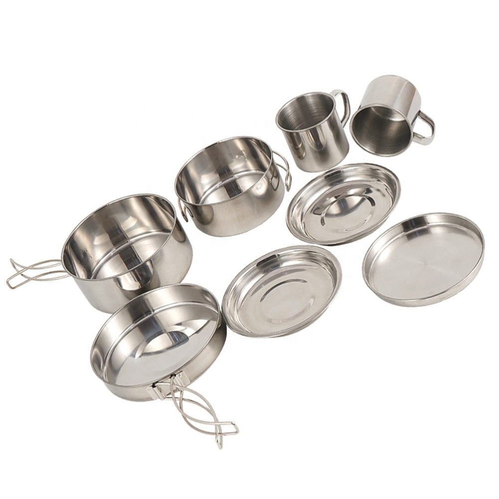 Outdoor Picnic Including Pots Pans Mess Kit Stainless Steel Camping Cookware Pots Set With Teapot