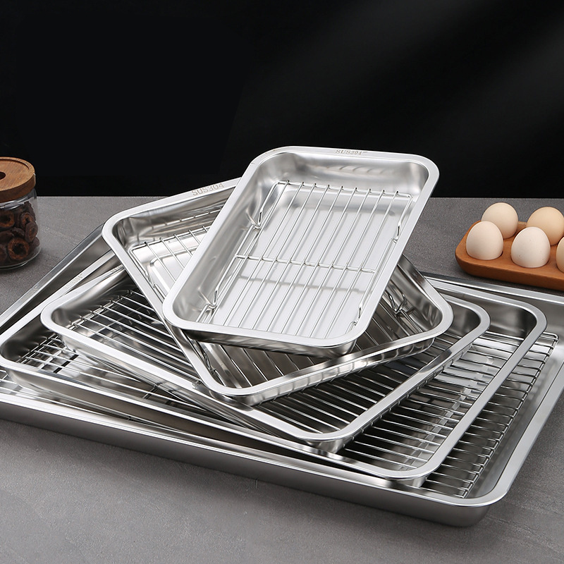 Hot Seller Backing Cake Tools Stainless Steel Baking Sheet with Cooling Rack Set Oven Crisp Baking Pan Tray