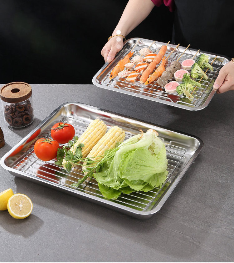 Hot Seller Backing Cake Tools Stainless Steel Baking Sheet with Cooling Rack Set Oven Crisp Baking Pan Tray