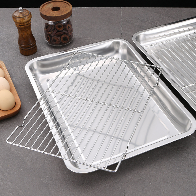 Hot Seller Backing Cake Tools Stainless Steel Baking Sheet with Cooling Rack Set Oven Crisp Baking Pan Tray