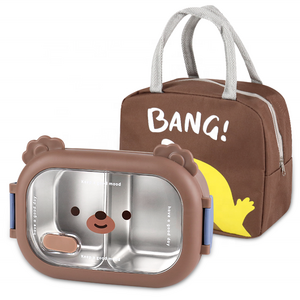 Cartoon Cute Little Bear Single Layer Bento Box Stainless Steel insulated Lunch Box With Thermal Bag