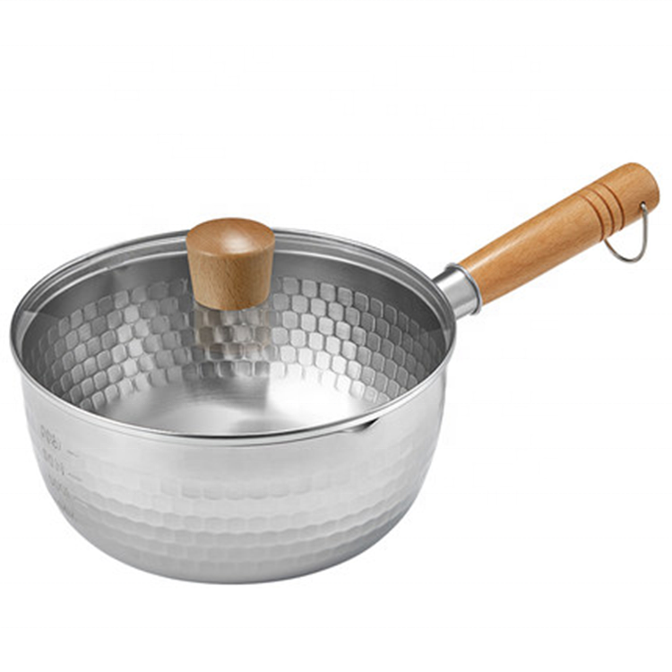 Japanese Style Snow Pan 304 Stainless Steel Milk Pan Thickened Wooden Handle Non-Stick Surface