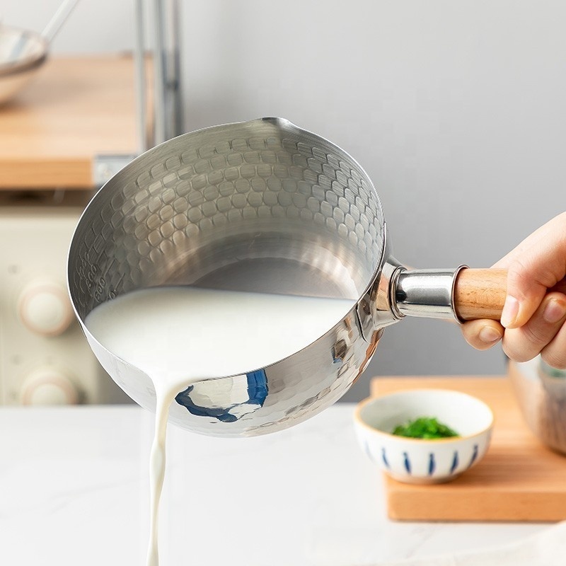 Japanese Style Snow Pan 304 Stainless Steel Milk Pan Thickened Wooden Handle Non-Stick Surface