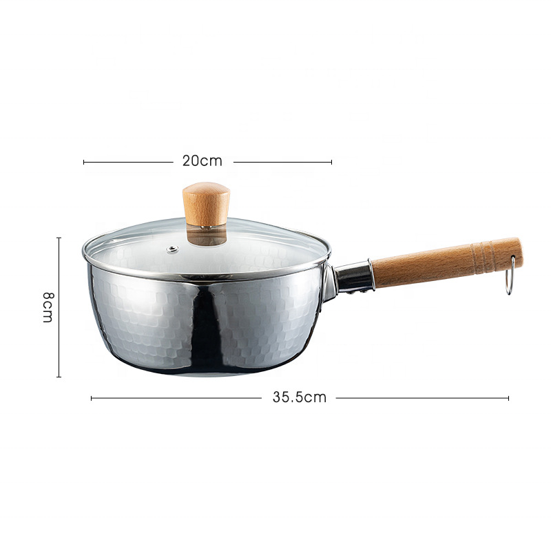 Japanese Style Snow Pan 304 Stainless Steel Milk Pan Thickened Wooden Handle Non-Stick Surface