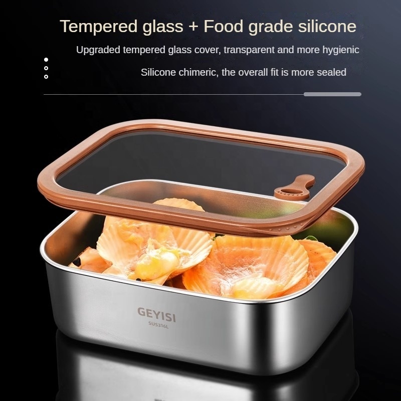 German Fresh-Keeping Box 316 Stainless Steel Food Grade Food Storage Container With Glass Lid