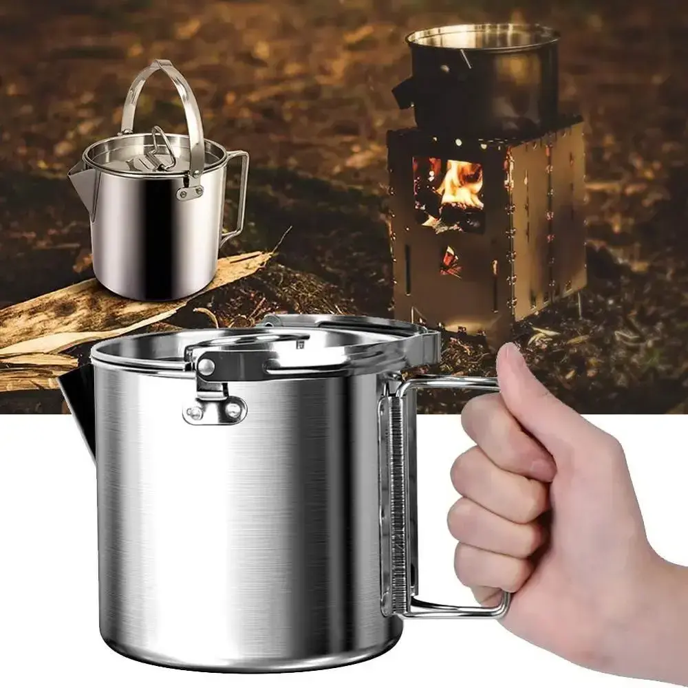 Hot Selling Outdoor Portable Kettle Camping Stainless Steel Hanging Pot Camping Coffee Pot