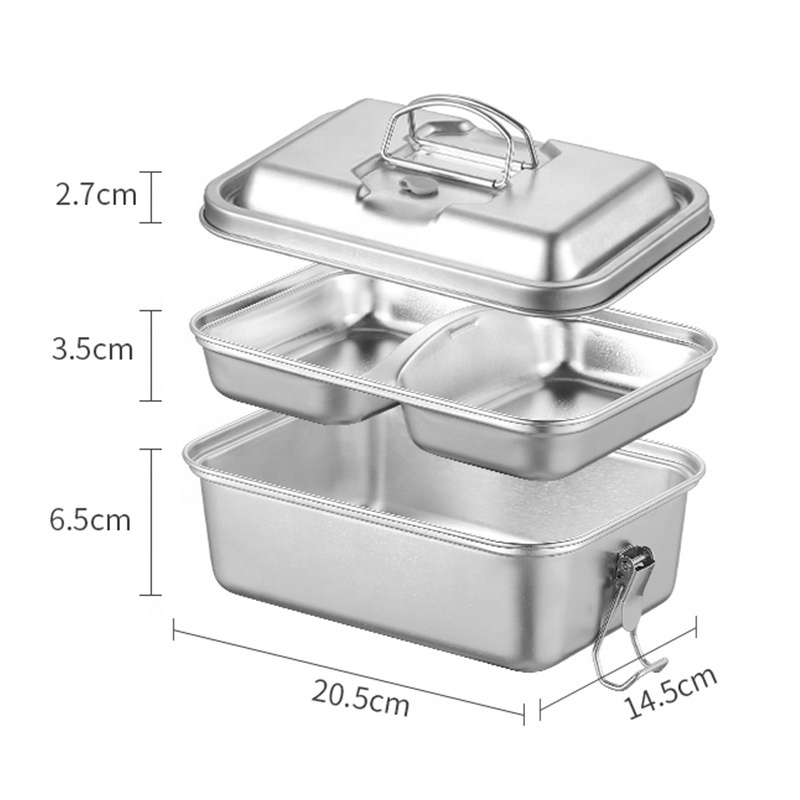 Customized Logo Metal 304 Stainless Steel Double Layer Food Storage Container Tiffin Bento Lunch Box