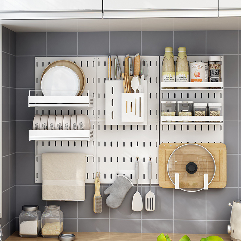 Multi Function Punch-Free Floating Wall-Mounted Kitchen Utensil Hanger Storage Holders Shelves Spice Racks Organizer