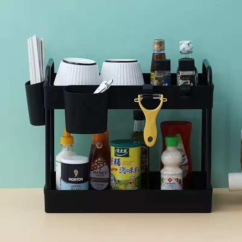 Kitchen Storage Shelf Bathroom Cabinet Under The Sink Organizer And Storage Rack With Hooks